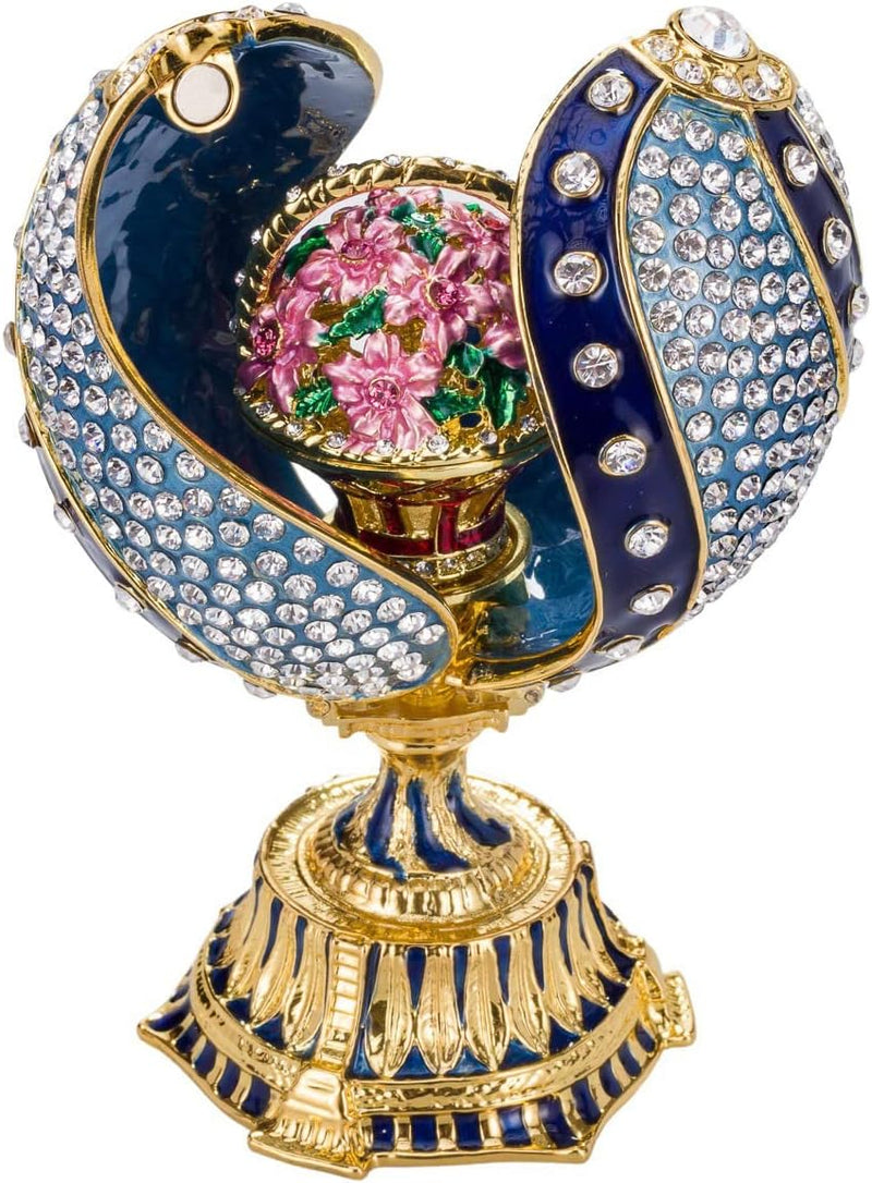 Danila-Souvenirs Fabergé-Stil verdrehtes Ei mit Korb der Blumen 12 cm blau