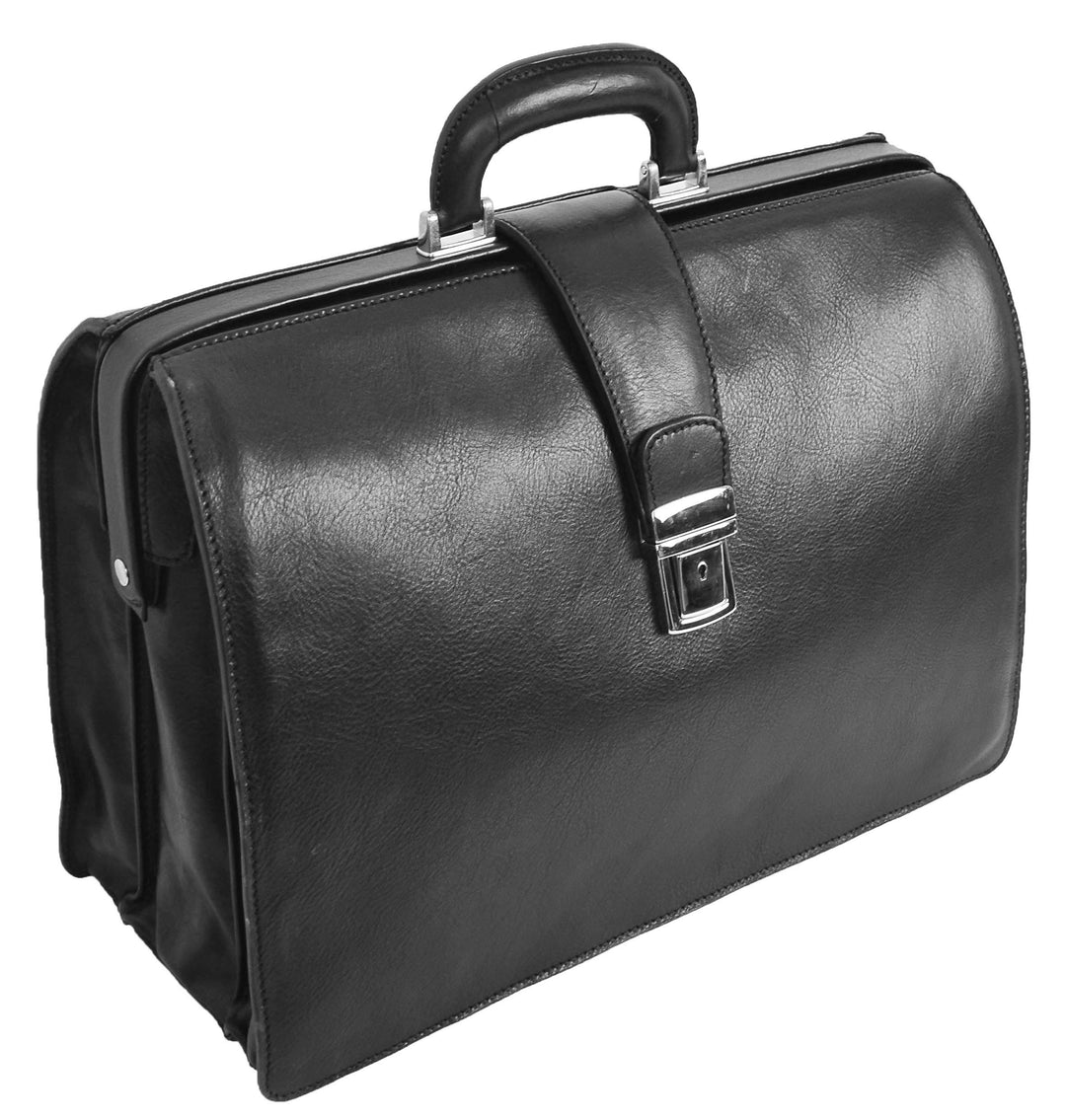 A1 FASHION GOODS Italienisches Leder Aktentasche für Ärzte Geschäft Profis Gladstone Tasche Schwarz