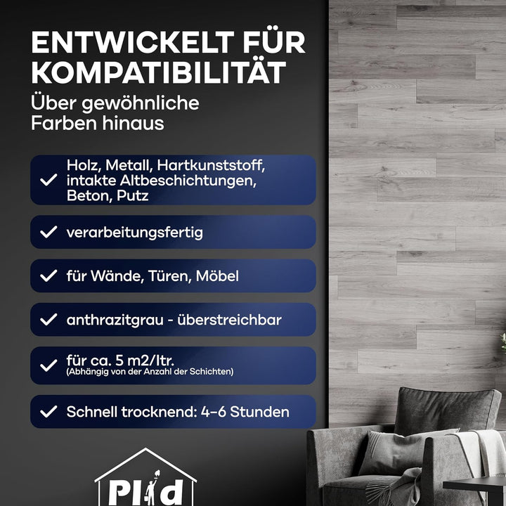 plid® Magnetfarbe Anthrazitgrau - [überstreichbar] - auf Wänden, Türen, Möbeln - z. B. Holz,-Metall-