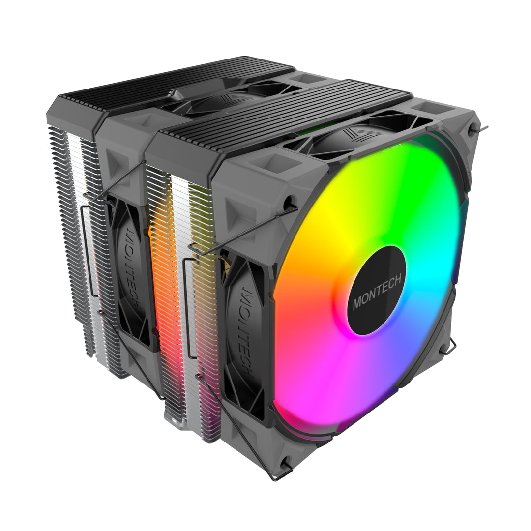 MONTECH NX600 ARGB Dual-Tower CPU-Luftkühler mit 6 Heatpipes und Premium-Oberabdeckung, 28 mm E28 AR