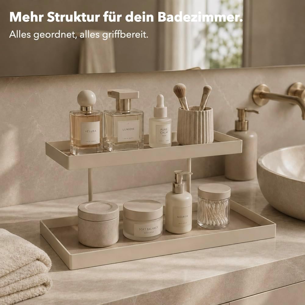 Parfüm Organizer aus Metall &amp; Kunstleder I Montagefreier Kosmetik Organizer für Schminktisch und Bad