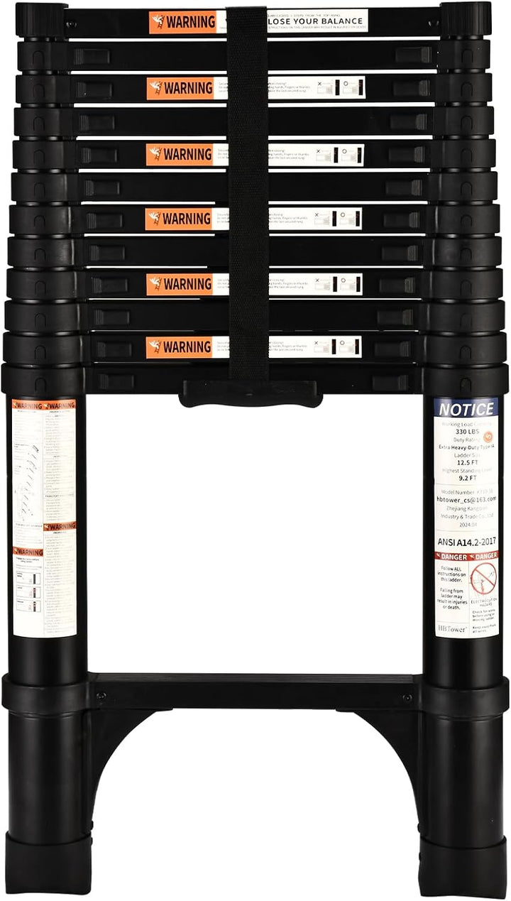 HBTower Teleskopleiter 3,8m mit rutschfesten Füssen, Leichte Ausziehleiter, Leiter Ausziehbar, klapp
