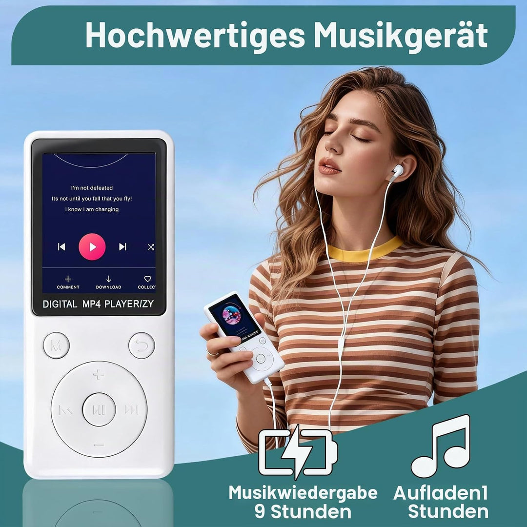 MP3 Player mit Bluetooth 5.2, 32GB Speicherkarte, 1,8 Zoll TFT Farbbildschirm, tragbarer Musikplayer