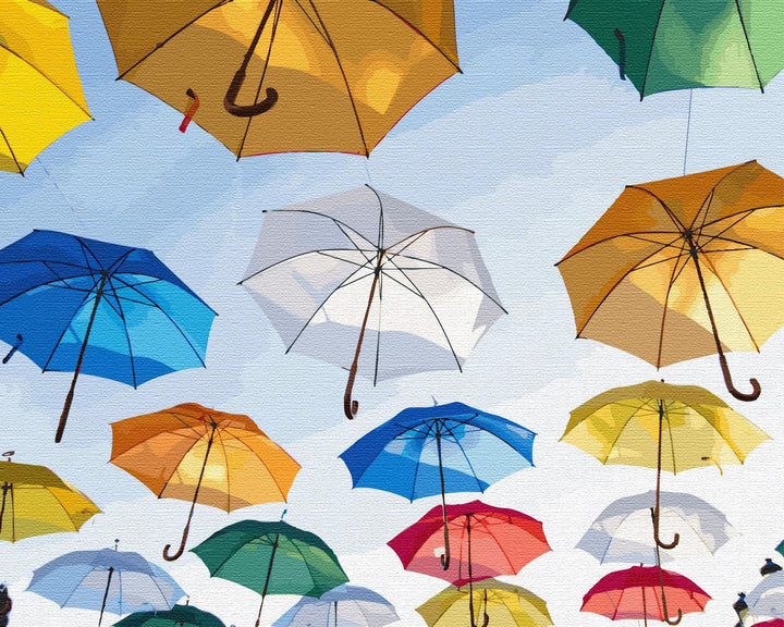 Artnapi Malen nach Zahlen Erwachsene mit Rahmen | DIY Handgemalt | Bunte Regenschirme im Himmel| Kit