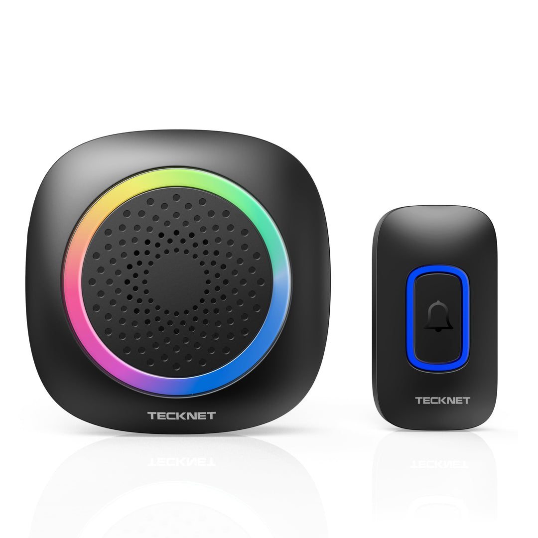 TECKNET Funkklingel, Kabellose Türklingel Batteriebetrieben mit RGB Licht, 60 Melodien, IP66 Wasserd