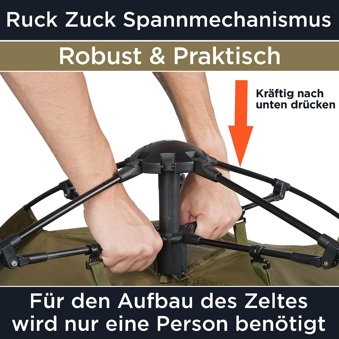 Q-Tac Ruck Zuck Bivvy Angelzelt Vorne Geöffnet, 2 Mann Karpfenzelt, Angel Zelt 250 cm x 250 cm x 160