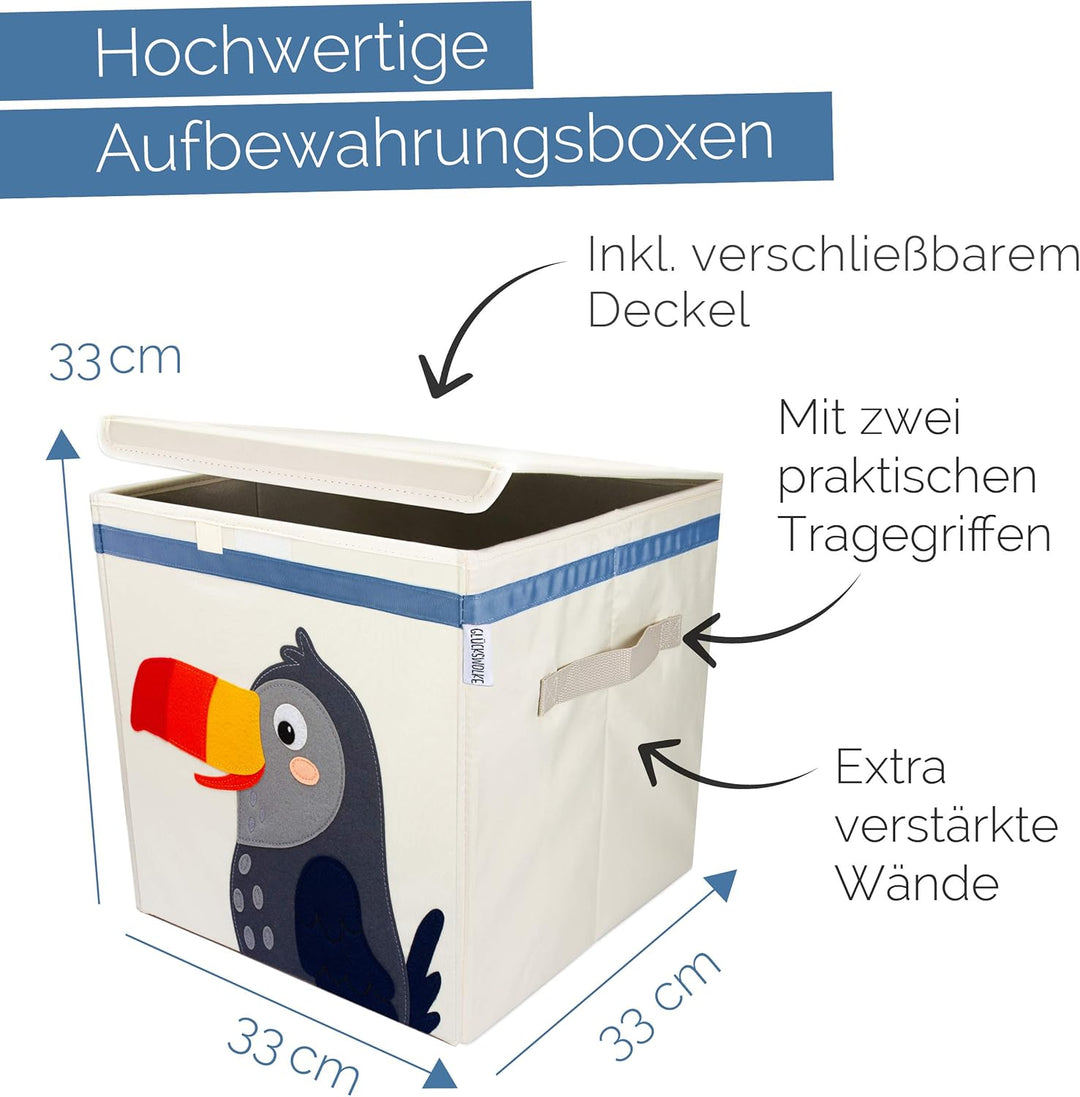 GLÜCKSWOLKE Kinder Aufbewahrungsbox - 15 Motive I Spielzeugkiste mit Deckel für Kinderzimmer I Spiel
