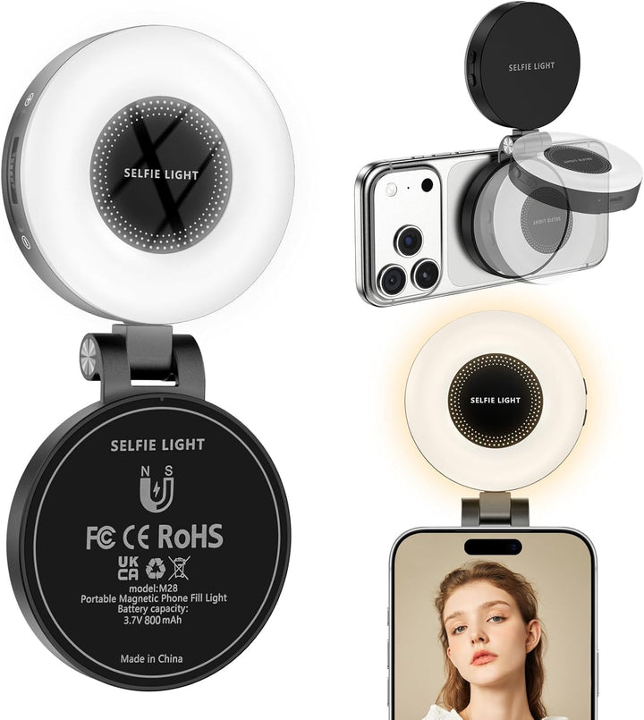 Magnetisches Handy Ringlicht, Selfie Licht mit 3 Farbtemperaturen CRI95 360° 2500k-9000k, Videoleuch