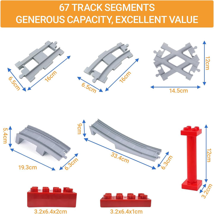 67 Stück Bausteine Schienen Set, City Schienen Eisenbahn mit Cross, Track Gerade, Kurven Schienen, S