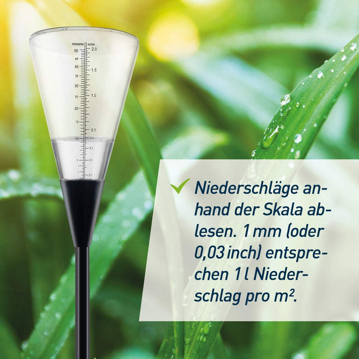 Regenmesser mit Erdspiess für den Garten – Niederschlagsmesser zum Ablesen der Regenmenge – robust u