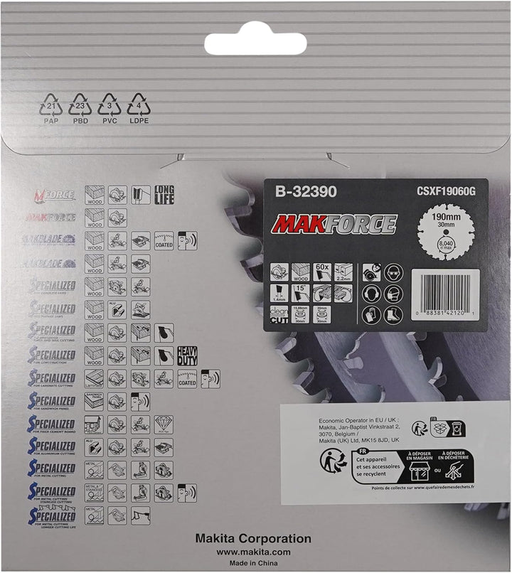 Makita B-32390 MAKFORCE Saegeb. 190x30x60Z, 190mm x 30mm