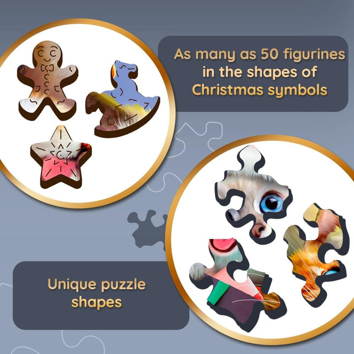 Trefl - Holzpuzzle: Weihnachtskätzchen - 500+1 Teile, Wood Craft, Holzbastelei, unregelmässige Forme