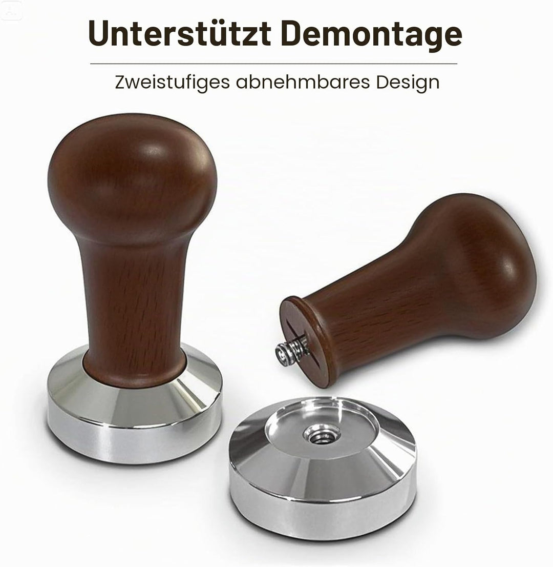 Kaffeetamper 51mm mit Echtholzgriff & Silikonmatte – Massiver Espressostempel für präzises Tamping –