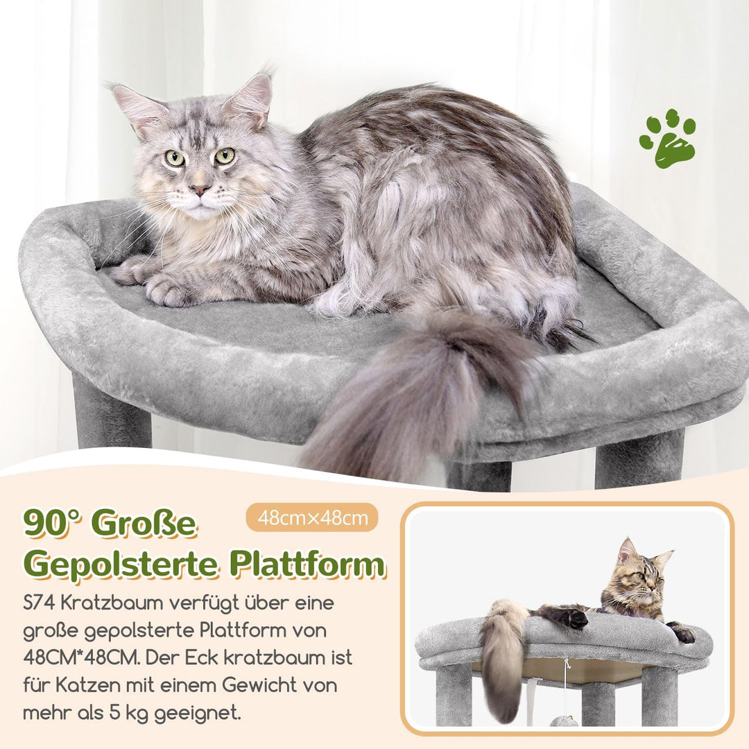 Globlazer Kratzbaum Grosse hoch 188 cm mit 2 Grosser Katzenhaus, Gepolsterte Plattform, 2 Katzenkorb