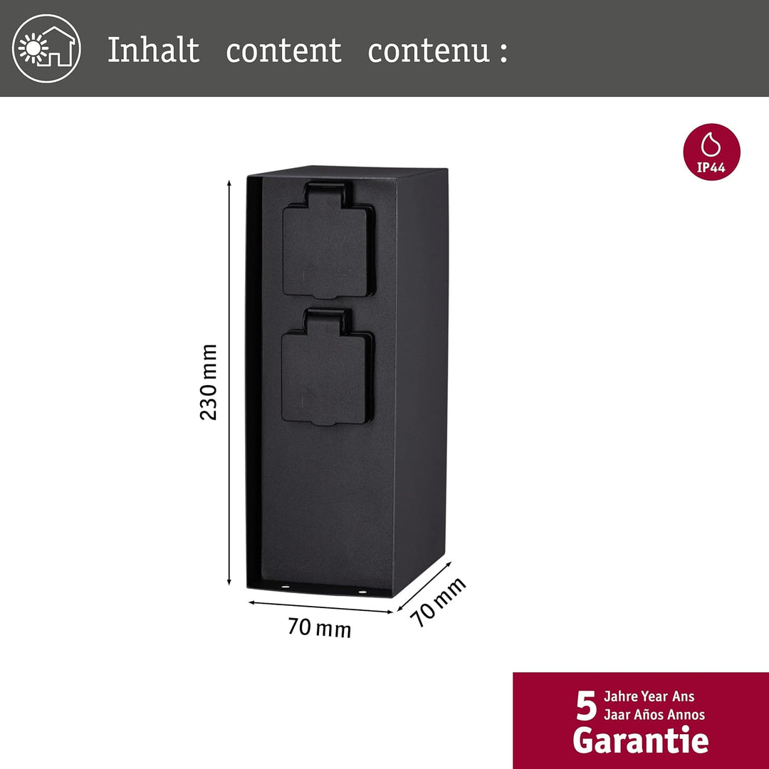 Paulmann 94657 Aussenleuchte Steckdosensäule Rio 2-fach IP44 eckig max. 3.650 W Anthrazit Strom im G