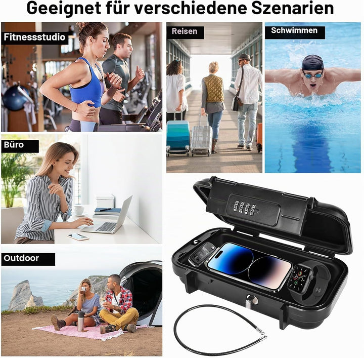 Tragbarer Tresor, Wasserdicht Sicherheitsbox Outdoor mit 4 Stellig Kombination Zahlencode &amp; Abnehmba