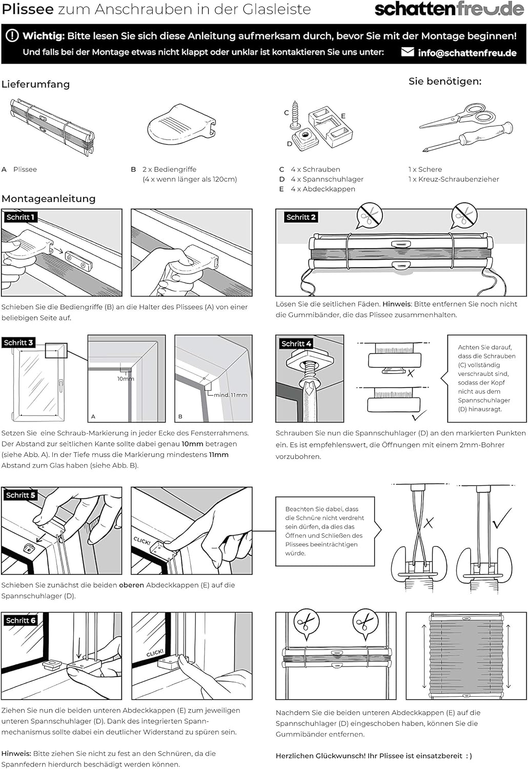 SchattenFreude Plissee nach Mass für Fenster & Tür | Zum Anschrauben in der Glasleiste | Silber, Bre