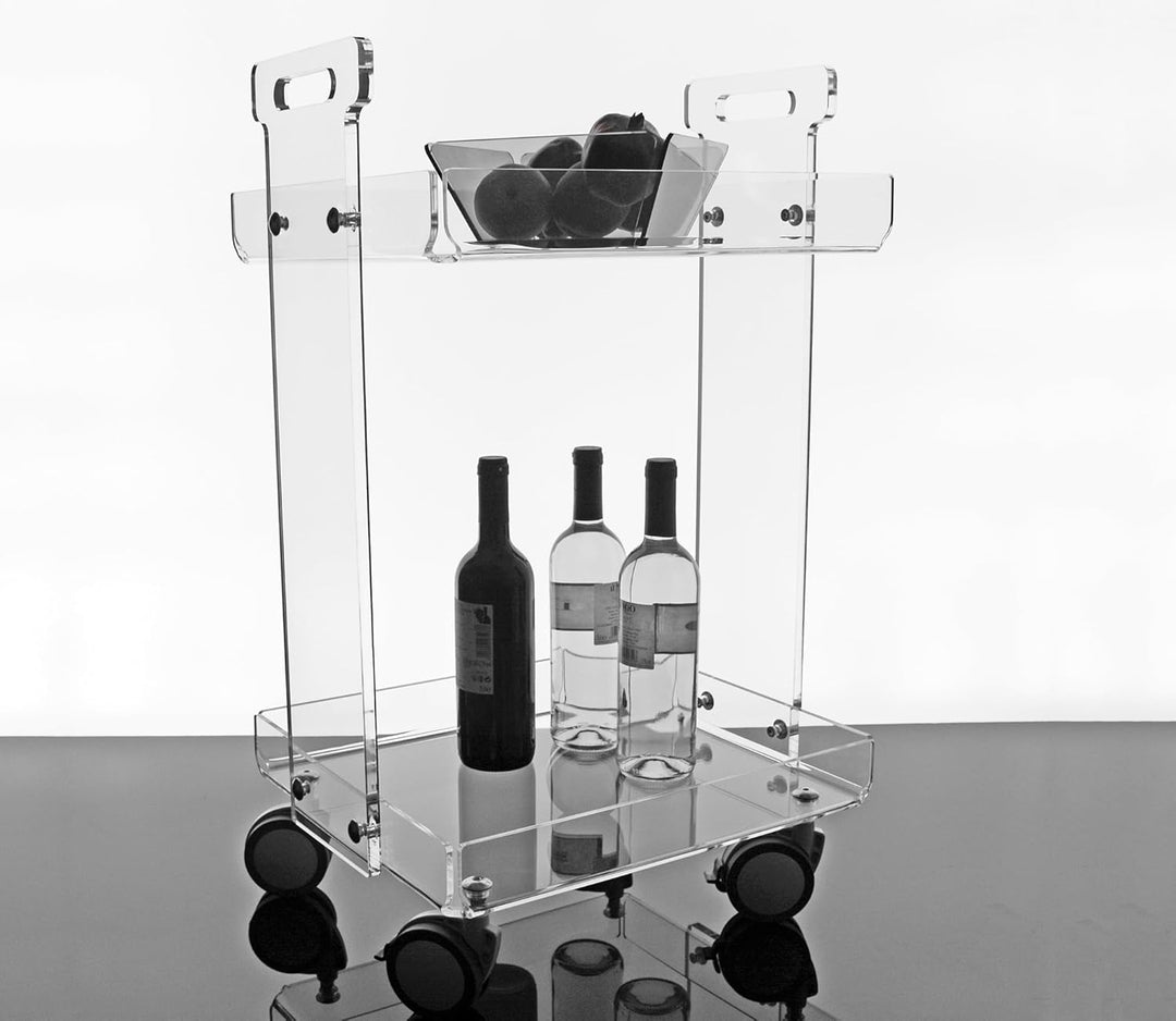 Slato Vinny Küchenwagen für Wohnzimmer und Küche mit Rädern, Vitrine mit zwei Ablagen aus Acrylkrist
