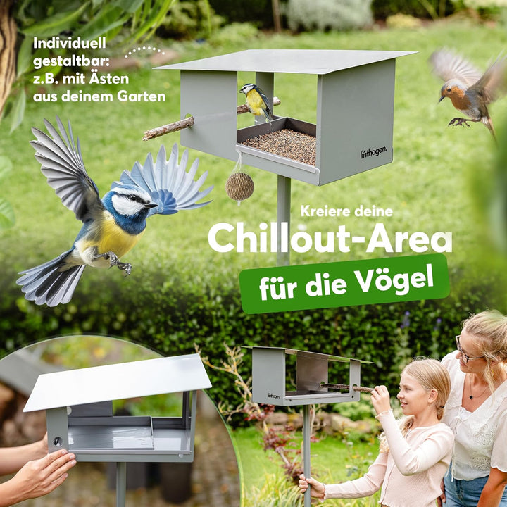 Vogelhaus mit Ständer [wetterfest] - 3-in-1 Futterhaus für Vögel - grosses, Robustes Vogelhäuschen,
