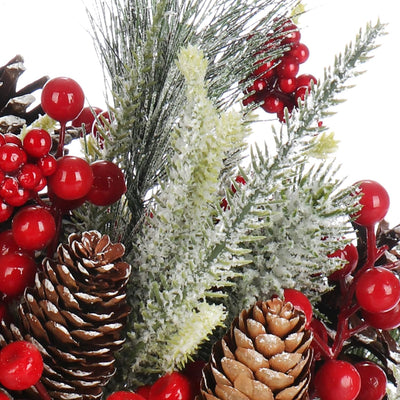 COM-FOUR® Deko-Gesteck Weihnachten - Kleiner winterlicher Tischschmuck im Rinden-Topf mit roten Beer