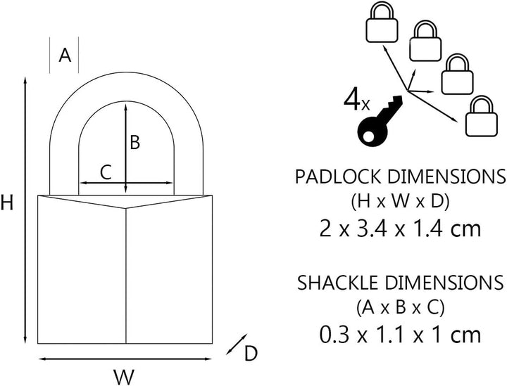 MASTER LOCK Kleine Vorhängeschlosser [Schlüssel] [4er-Set][Gleichschliessend] 9120EURQBLKNOP - Ideal