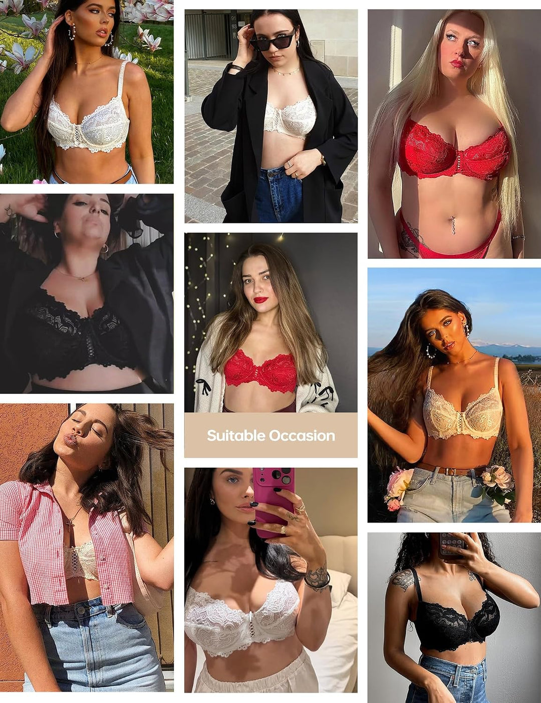 Wingslove Damen BH aus floraler Spitze Lace BH Bügel BH Ungepolstert Soft Cup Vollschalen 70B Hellgr