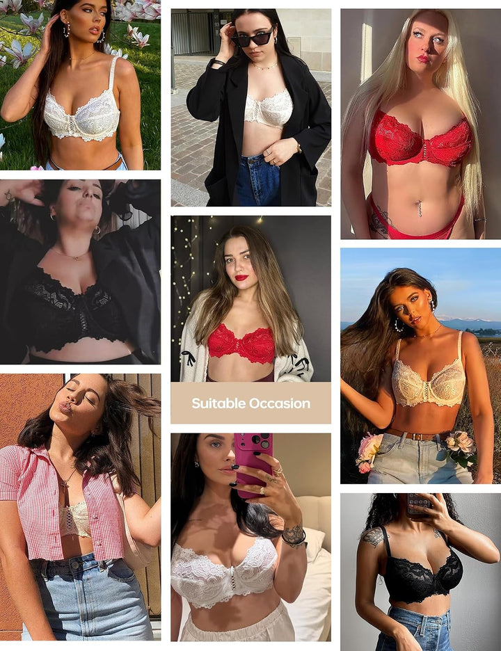Wingslove Damen BH aus floraler Spitze Lace BH Bügel BH Ungepolstert Soft Cup Vollschalen 70B Hellgr