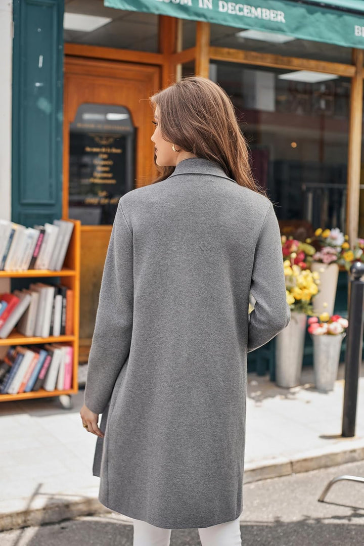 GRACE KARIN Damen Offene Lang Strickmantal Mittellang Anzug-Stil Revers Casual Strickjacke Pullover