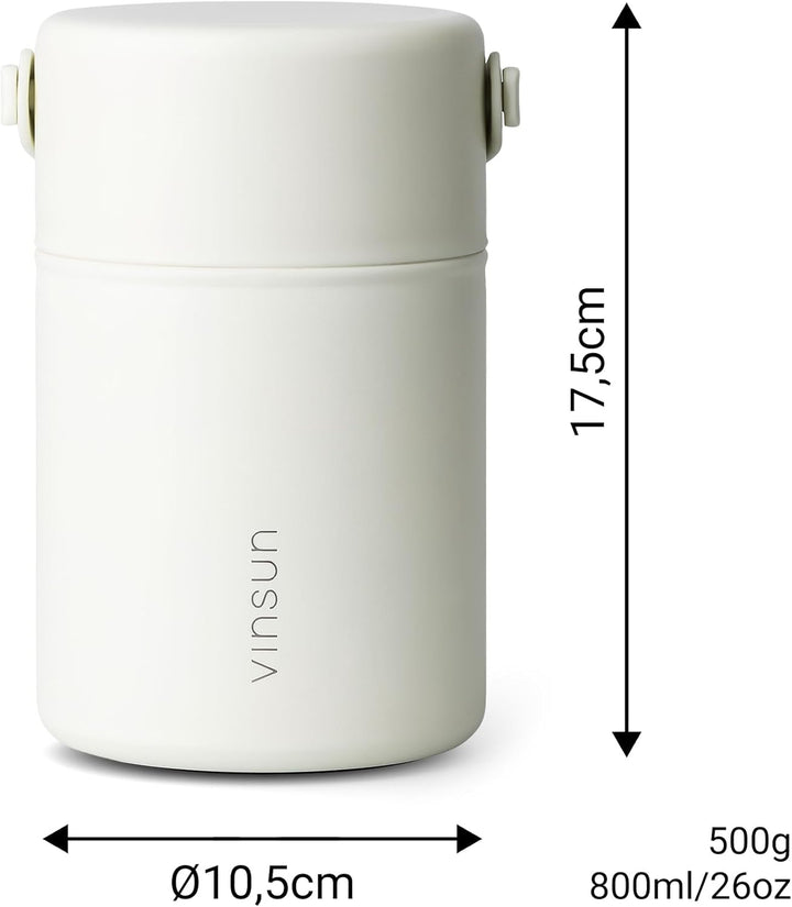 VINSUN Thermobehälter für Essen 800ml mit Löffel - Edelstahl, auslaufsicher, breite Öffnung - doppel