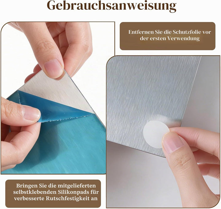 Edelstahl Schneidebrett mit Anschlagkante, Küchenbrett 40 x 30 cm zum Teigkneten, Fleisch, Gemüse un