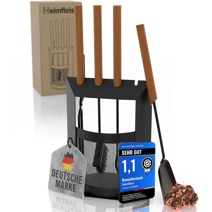 Heimfleiss® Kaminbesteck Schwarz Modern | Premium Ofenbesteck Kaminbesteck Set | Kaminzubehör mit Ho