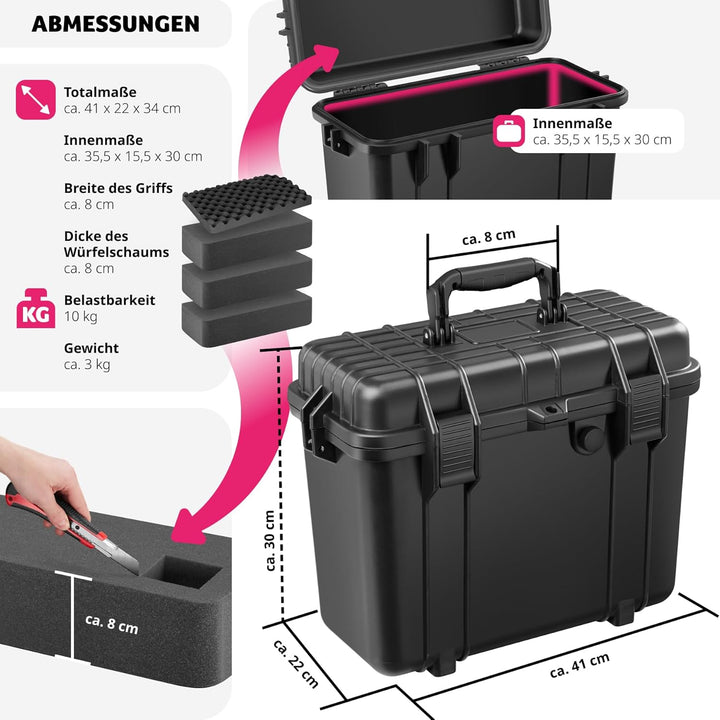 tectake® Universalkoffer, Fotokoffer, 41 x 22 x 34 cm, abschliessbare Box, Kunststoff Hardcase, stos