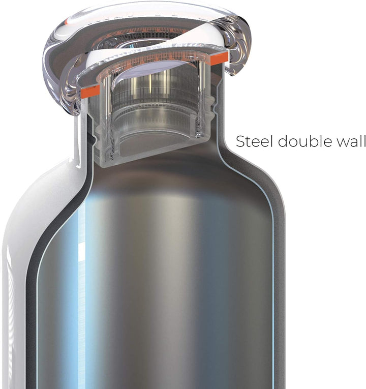 Guzzini - On The Go, ENERGY L Thermosflasche, Trinkflasche Edelstahl - Silber, Ø 8 x h24 cm | 750 cc