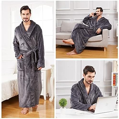 FashGudim Herren Bademäntel gross und gross in voller Länge Plüsch Fleece lange Robe Schal Kragen wa