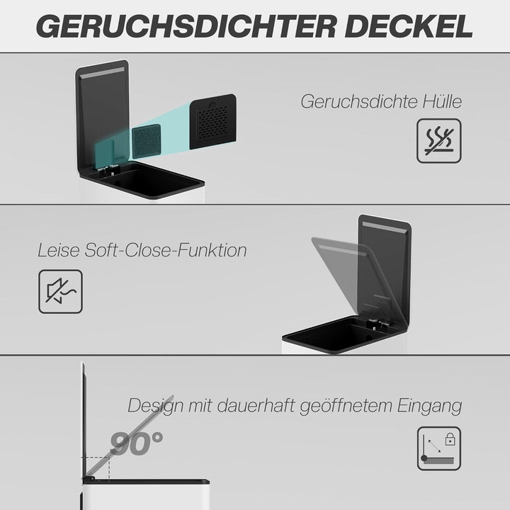 HOMCOM Mülleimer 20 L Treteimer mit Softclose-Deckel und Pedal Abfalleimerinkl. Inneneimer Abfallsam