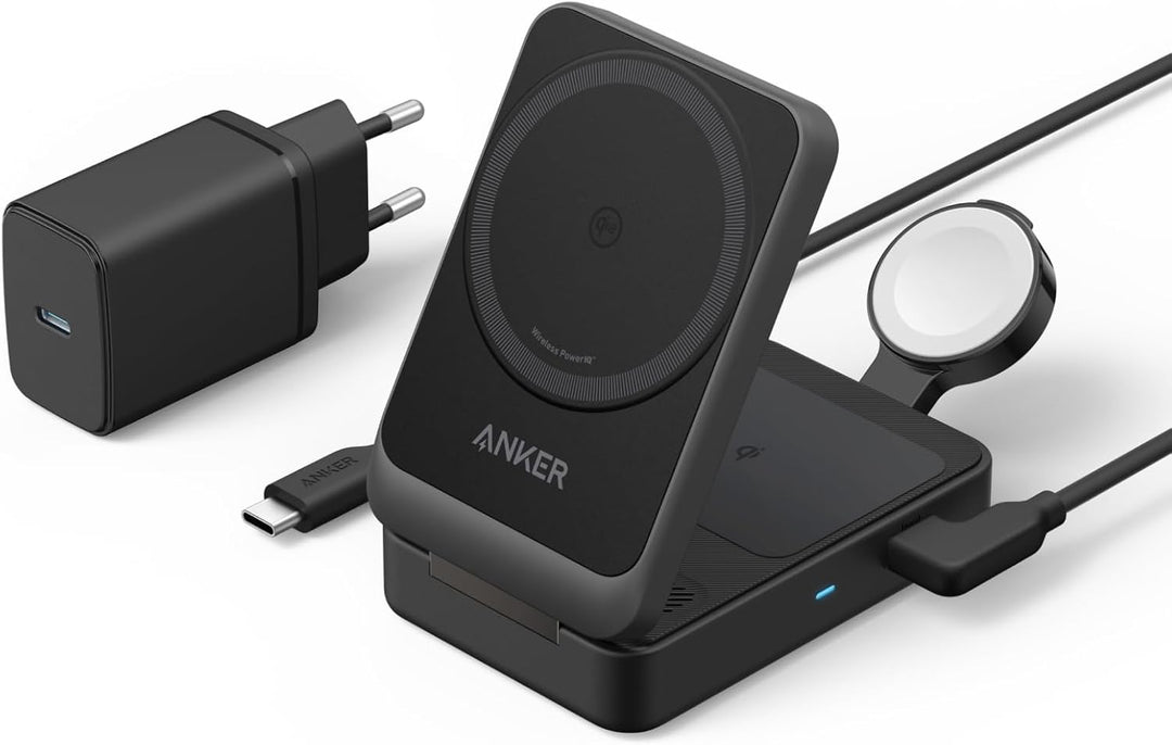 Anker MagGo 3-in-1 Ladestation, Qi2 zertifizierter 15W kabelloser Ladeständer, MagSafe kompatibel, A