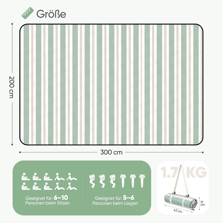 Sekey Picknickdecke Wasserdicht 200x300 cm gross, Stranddecke Sandfrei | Gepolstert, Dreischichtige