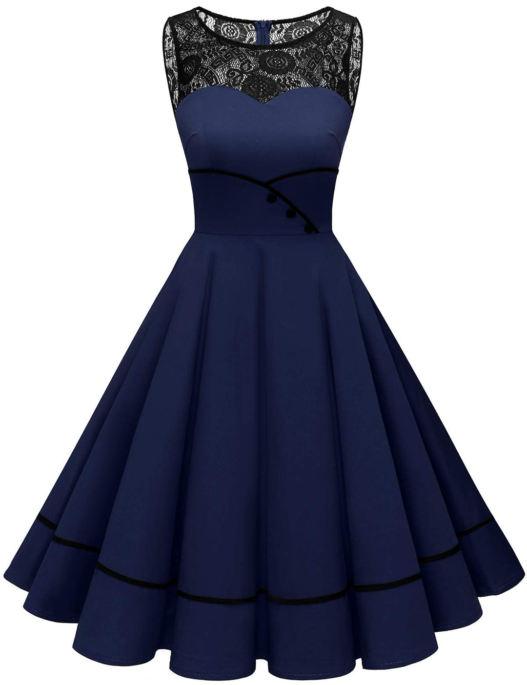 Bbonlinedress Damen Cocktailkleid Rockabilly Spitzenkleid 50er Retro Vintage Faltenrock Elegant Ärme
