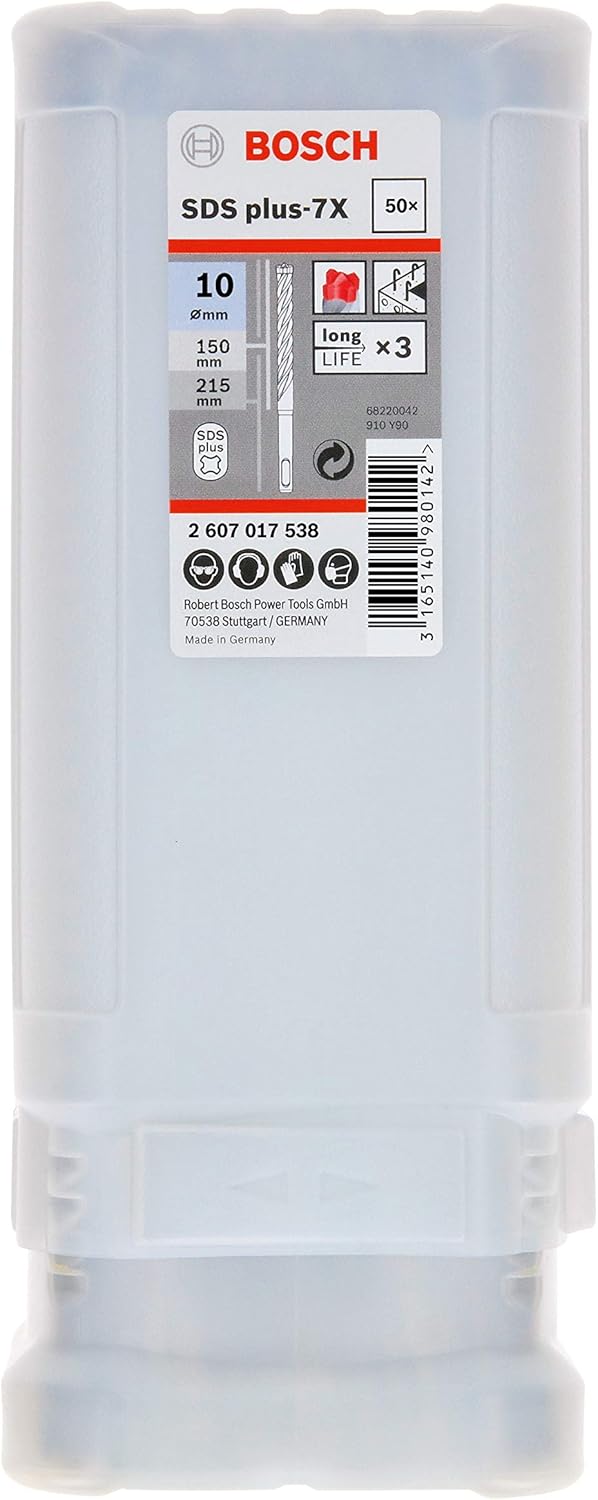 Bosch Professional 50 Stück Hammerbohrer SDS plus-7X (für Beton und Mauerwerk, 10 x 100 x 165 mm, Zu