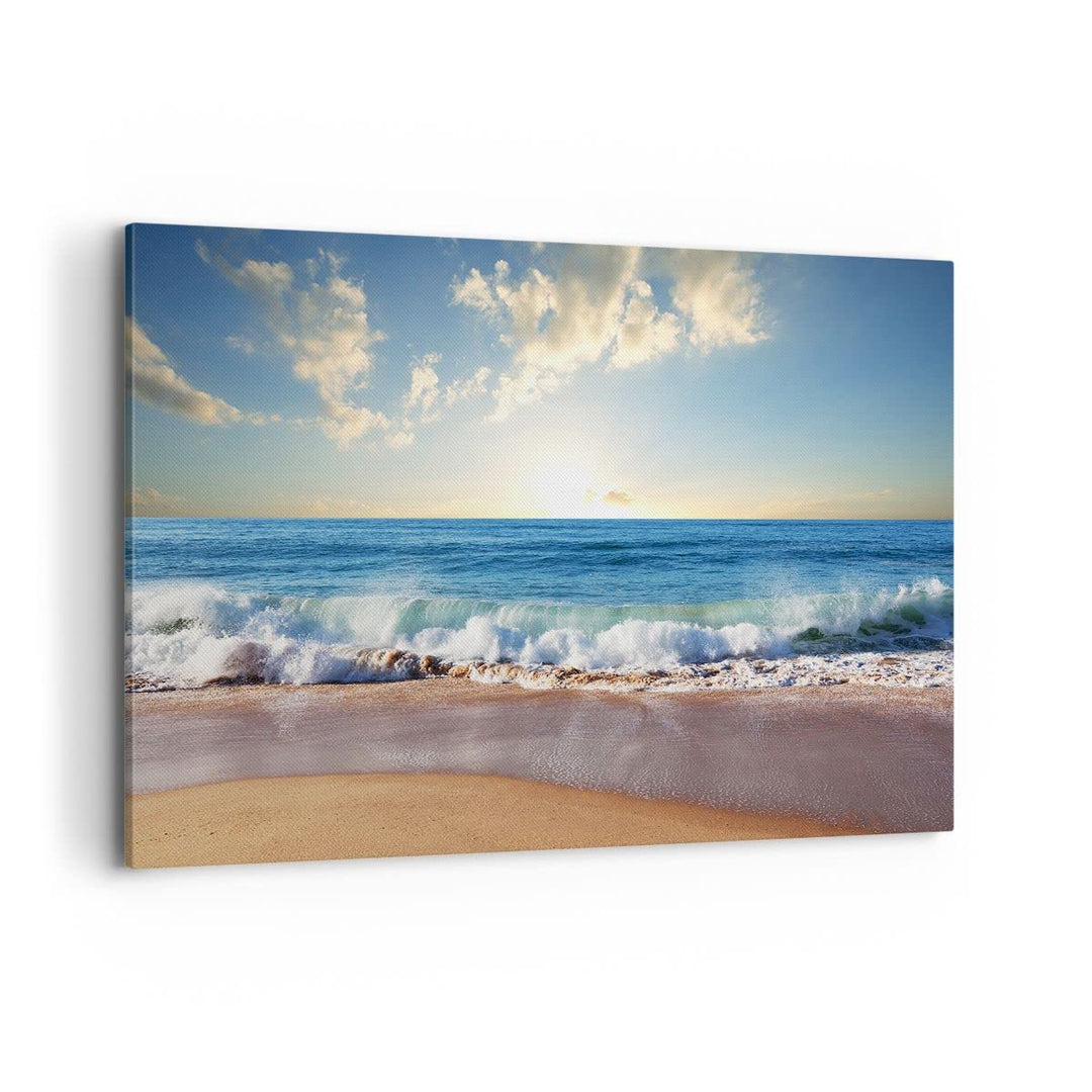 Bilder auf Leinwand 100x70cm Leinwandbild mit Rahmen Meer Ufer Wasser Gross Wanddeko Bild Schlafzimm