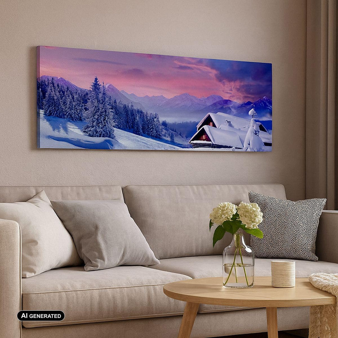 Wandbilder Dekoration Wohnzimmer Winter Landschaft Frost Schnee Panorama Bilder auf Leinwand 120x50c