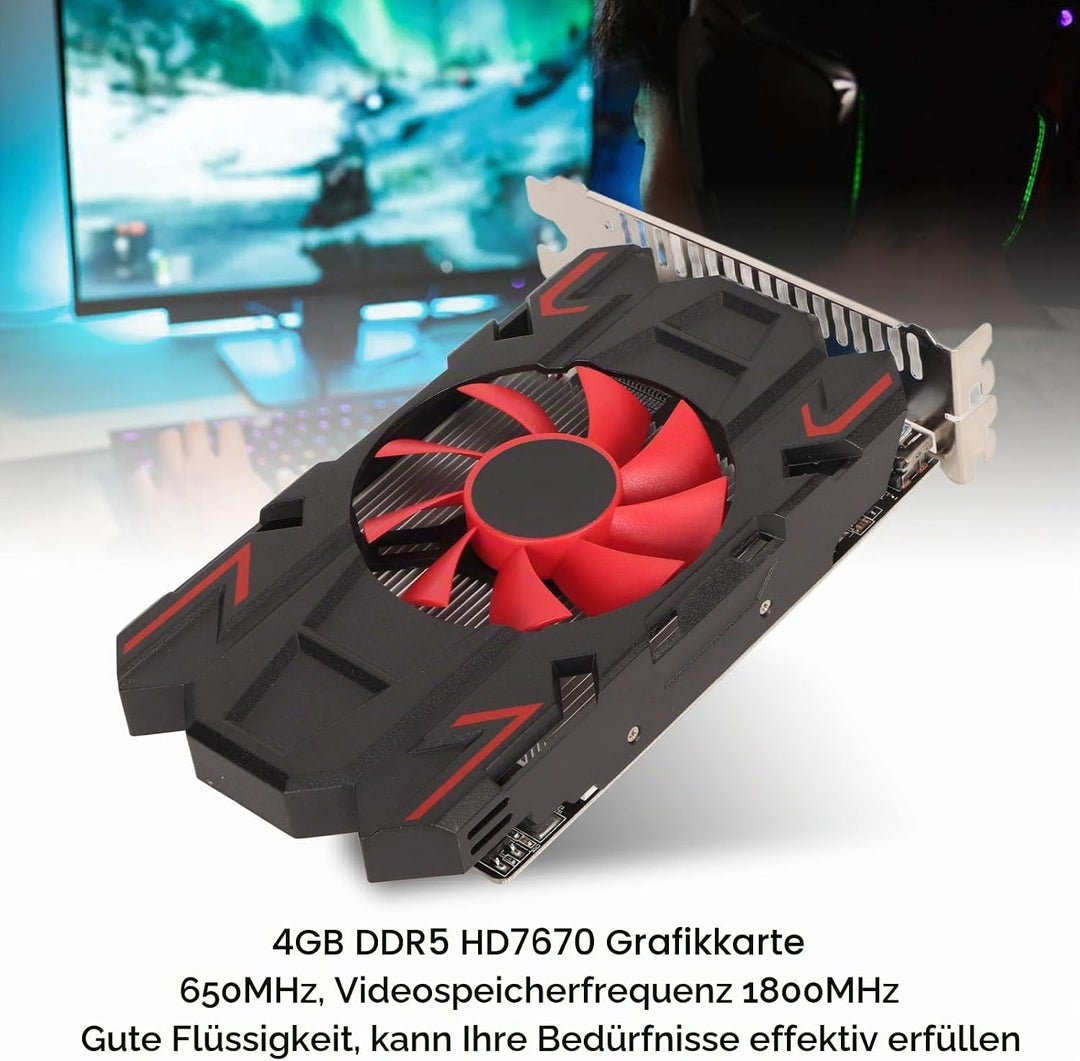 Cuifati Radeon HD 7670 Grafikkarte, 4 GB GDDR5 Grafikkarte 128 Bit 1800 MHz GPU 2K Grafikkarte PCI E