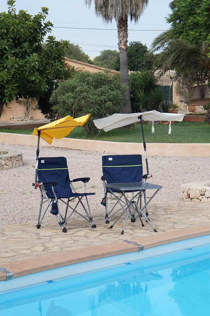 MIT Fächerschirm Weiss Camping- Reise -Set Holly' S JUBILÄUMSET - 2 FALTSTÜHLE + 1 KLAPPTISCH + TRAG