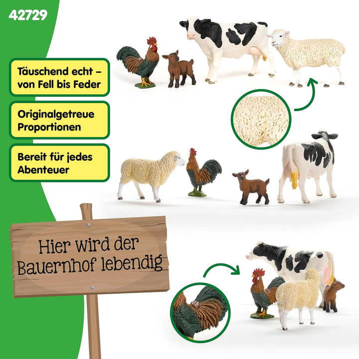 schleich FARM WORLD | Bauernhof Starterset 42729 | Spielset mit Ziege, Kuh, Schaf & Hahn | detailget