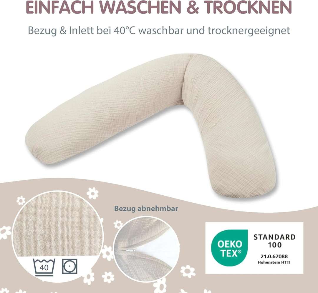 Theraline Stillkissen & Schwangerschaftskissen Dodo Pillow Premium - 180cm inkl. Bezug aus Musselin