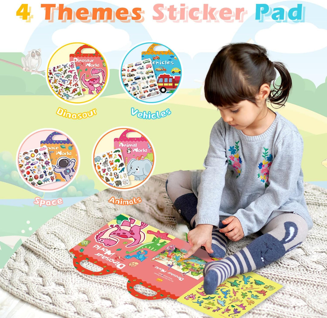 GUYUCOM Sticker Set 4 Stück - Wiederverwendbares Stickerbuch für Mädchen ab 2 Jahre, 3D Aufkleber Th