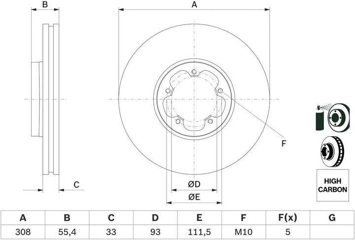Bosch BD2791 Bremsscheiben - Vorderachse - ECE-R90 Zertifizierung - eine Bremsscheibe