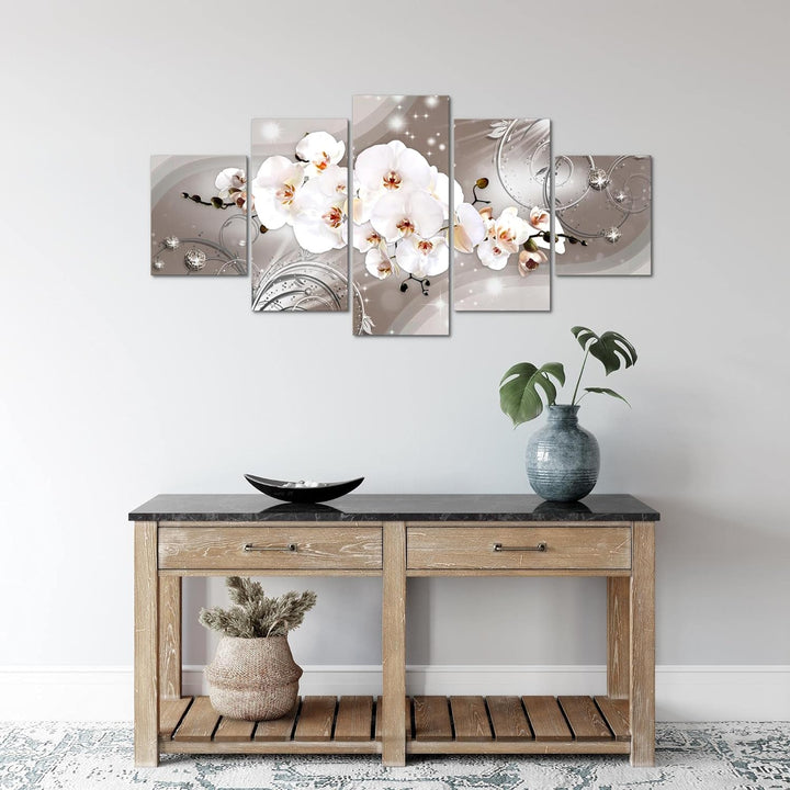 Runa Art Wandbilder Blumen Orchidee 5 Teilig Bild auf Vlies Leinwand Deko Wohnzimmer Abstrakt Beige