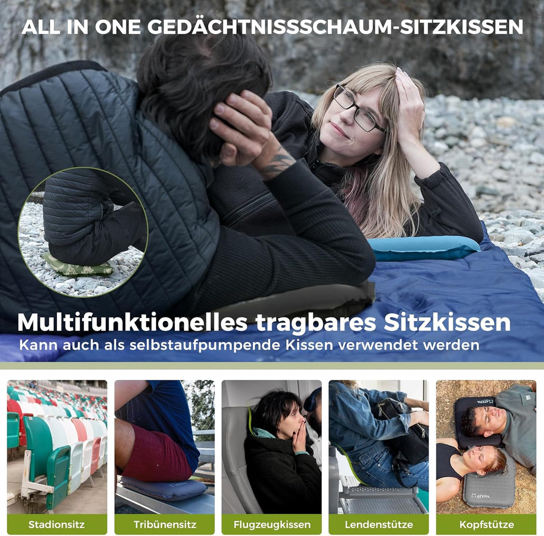 ATEPA Sitzkissen Outdoor, Faltbar Aufblasbar Stadion Flugzeug Unterwegs Camping Wander Bürostuhl Ult