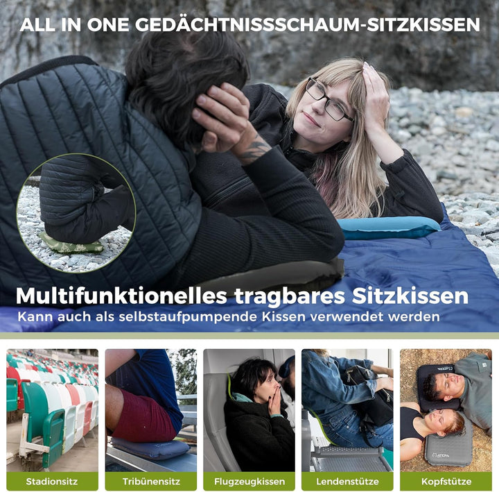 ATEPA Sitzkissen Outdoor, Faltbar Aufblasbar Stadion Flugzeug Unterwegs Camping Wander Bürostuhl Ult